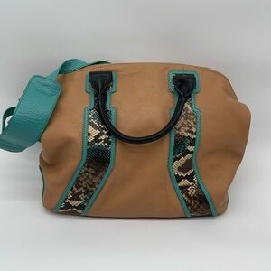 Vince Camuto Pebbled Large Leather Satchel With Snake Print